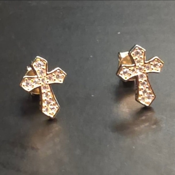 Moissanite Diamond 14k Gold Plated Cross Earrings 925 Sterling Silver - Picture 4 of 6